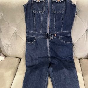 Sleeveless denim jumpsuit